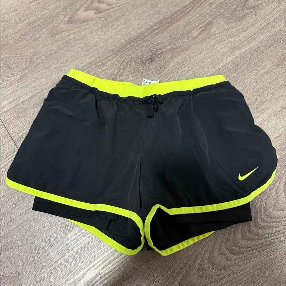 Nike Women’s Dri-FIT Black with Yellow Trim Athletic Shorts